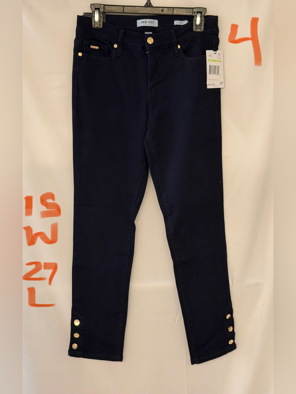 Nine West Dark Navy Skinny Jeans with Gold Buttons